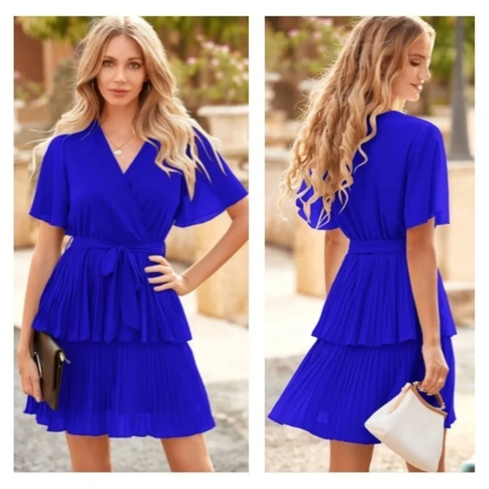 Brand New! Elegant Royal Blue Pleated Dress!